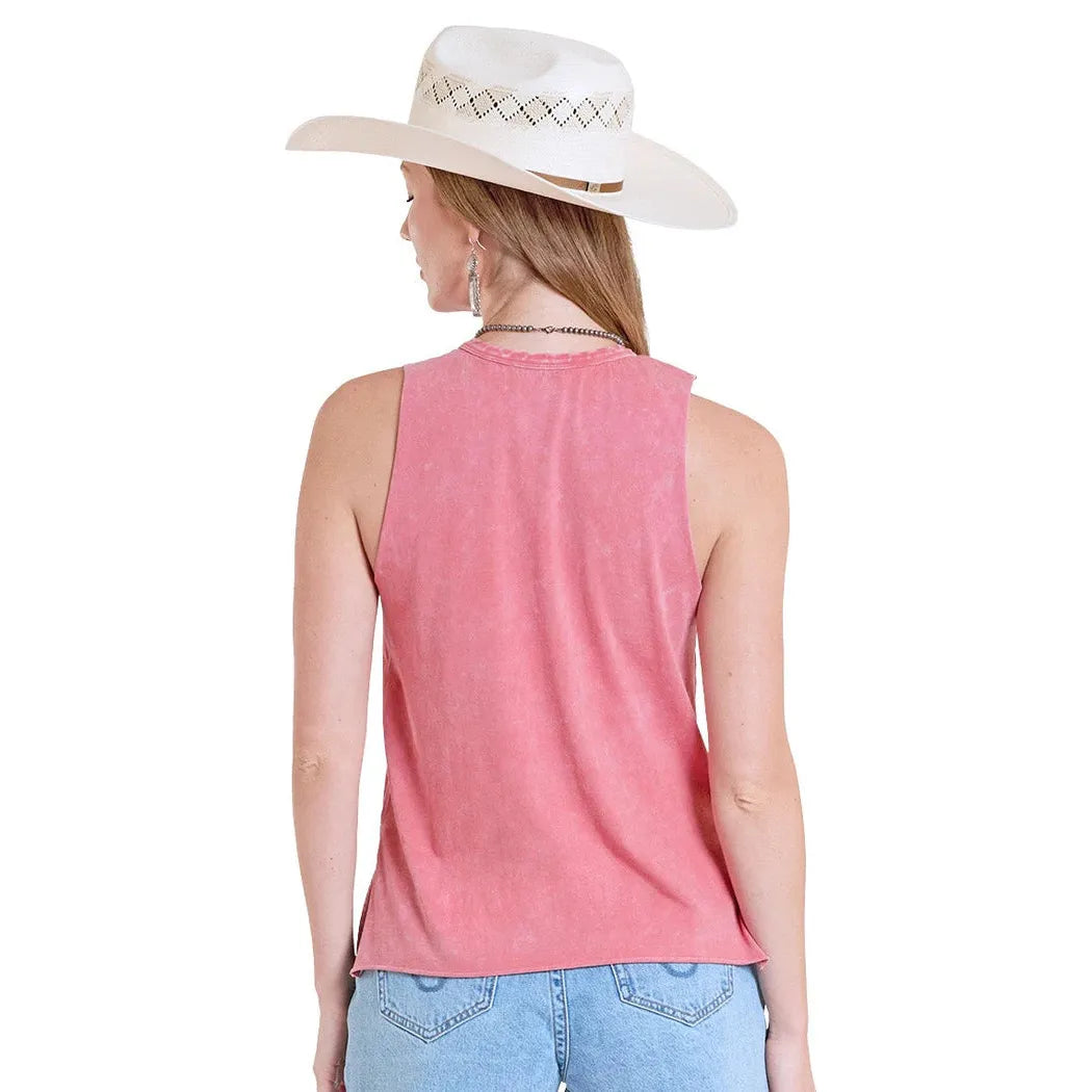 Rock & Roll Women's Cowgirl Country Graphic Muscle Tank Top - Rose