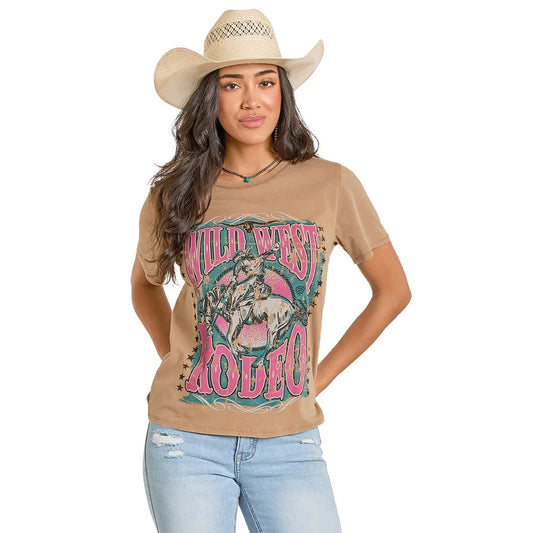 Rock & Roll Women's Wild West Rodeo Graphic Tee Shirt - Natural