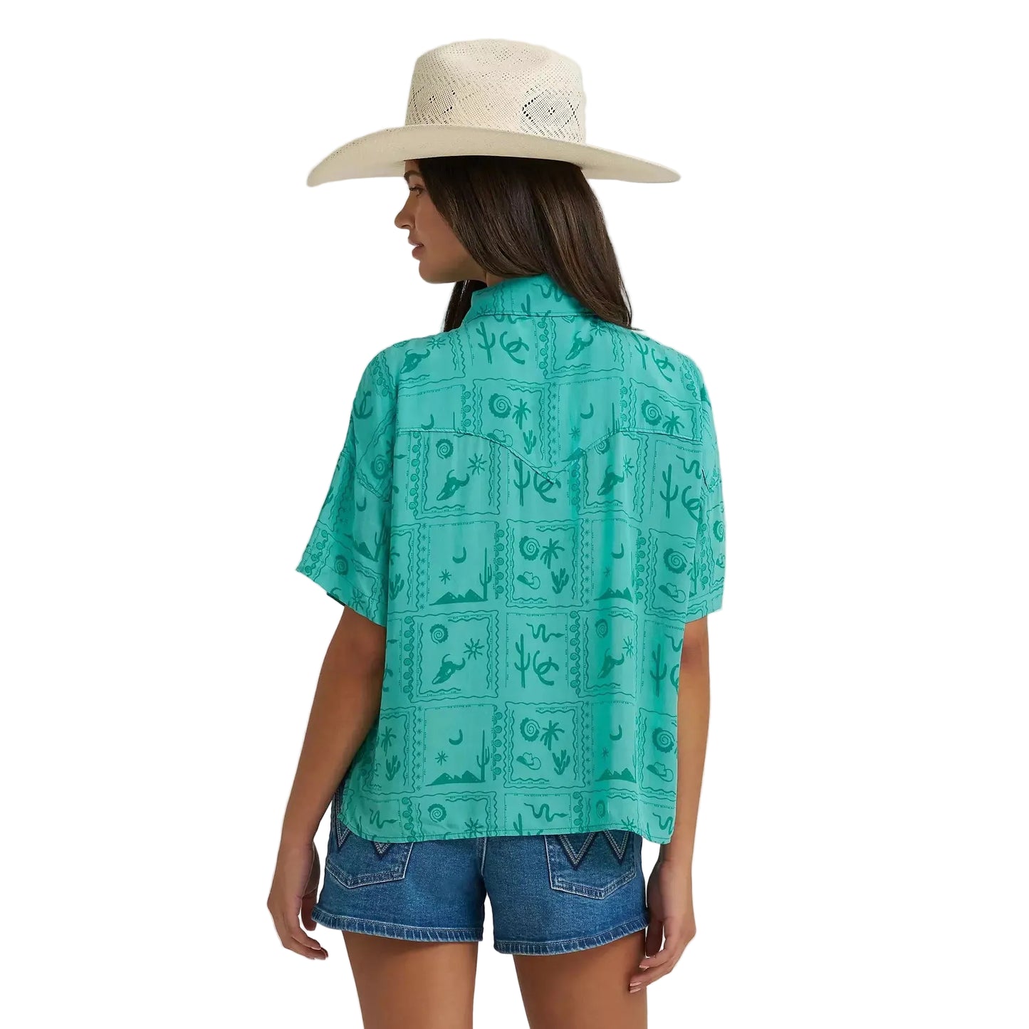 Wrangler® Women's Retro® Cowgirl Camp Short Sleeve Shirt - Green Square