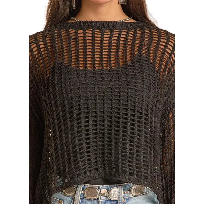 Rock & Roll Women's Open Knit Sweater - Black