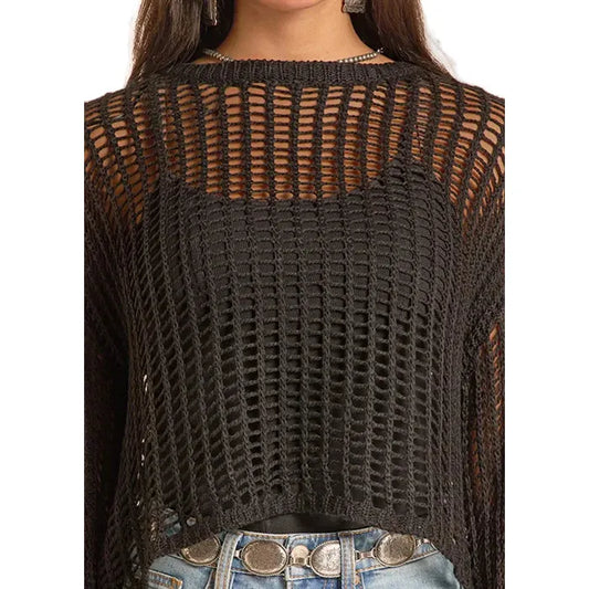 Rock & Roll Women's Open Knit Sweater - Black