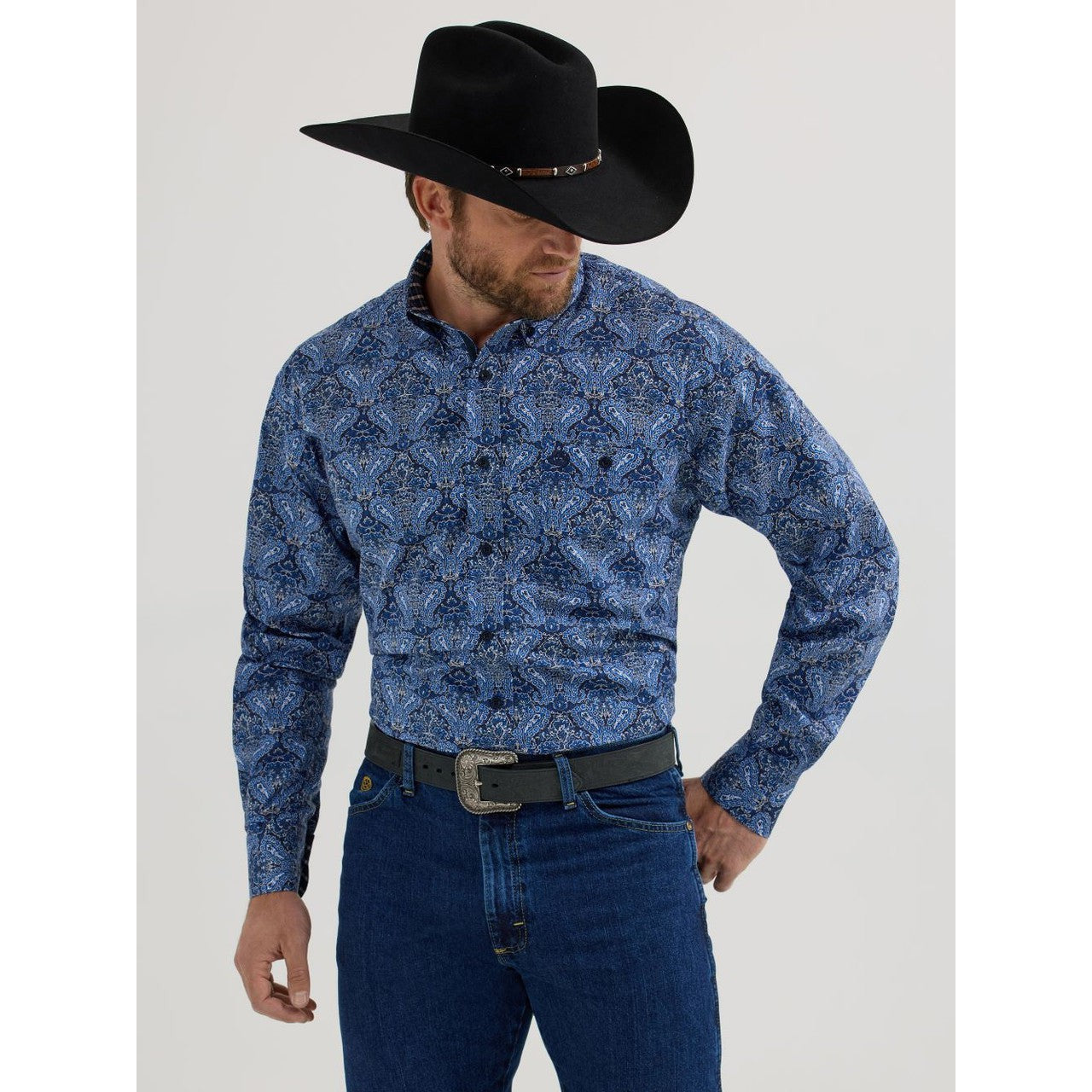 Wrangler Men's George Strait 1 Pocket Long Sleeve Shirt - Blue