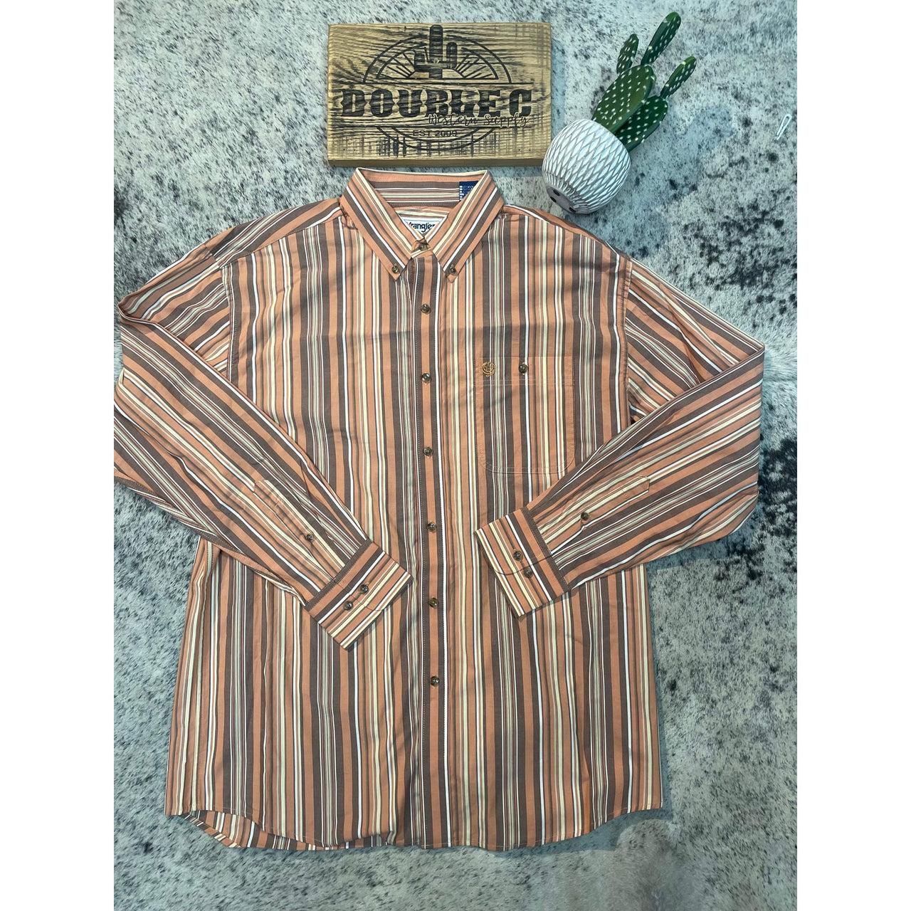 Wrangler Men's George Strait Long Sleeve One Pocket Shirt- Brown