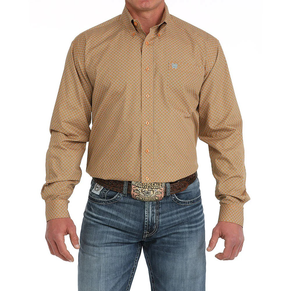 Cinch Men's Long Sleeve Print Shirt- Orange