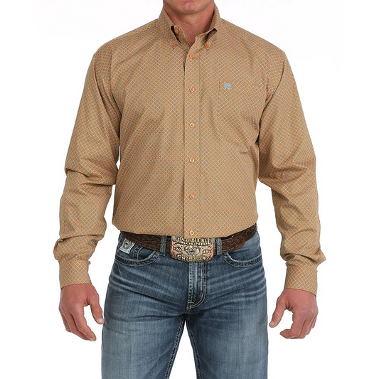 Cinch Men's Long Sleeve Print Shirt- Orange