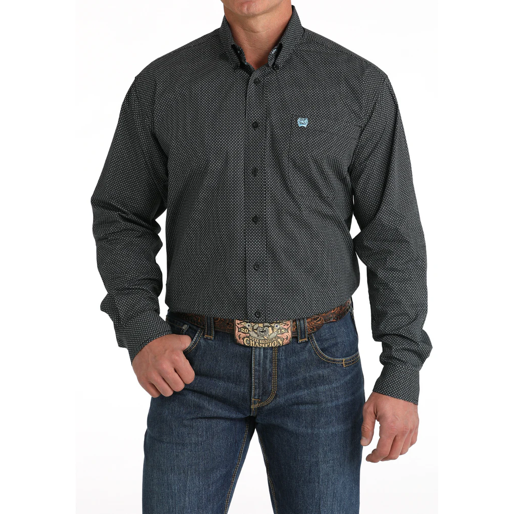 Cinch Classic Fit Long Sleeve Men's Cotton Print Shirt - Black