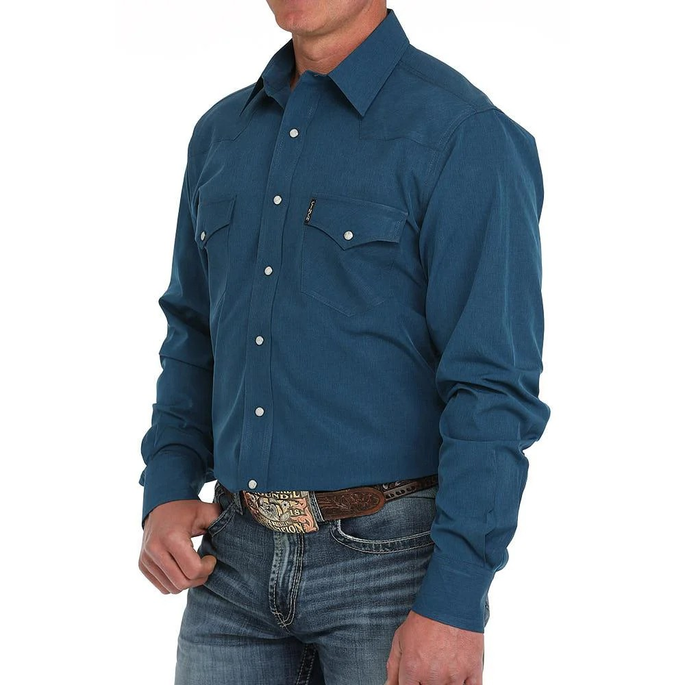 Cinch Men's Long Sleeve Print Shirt- Blue