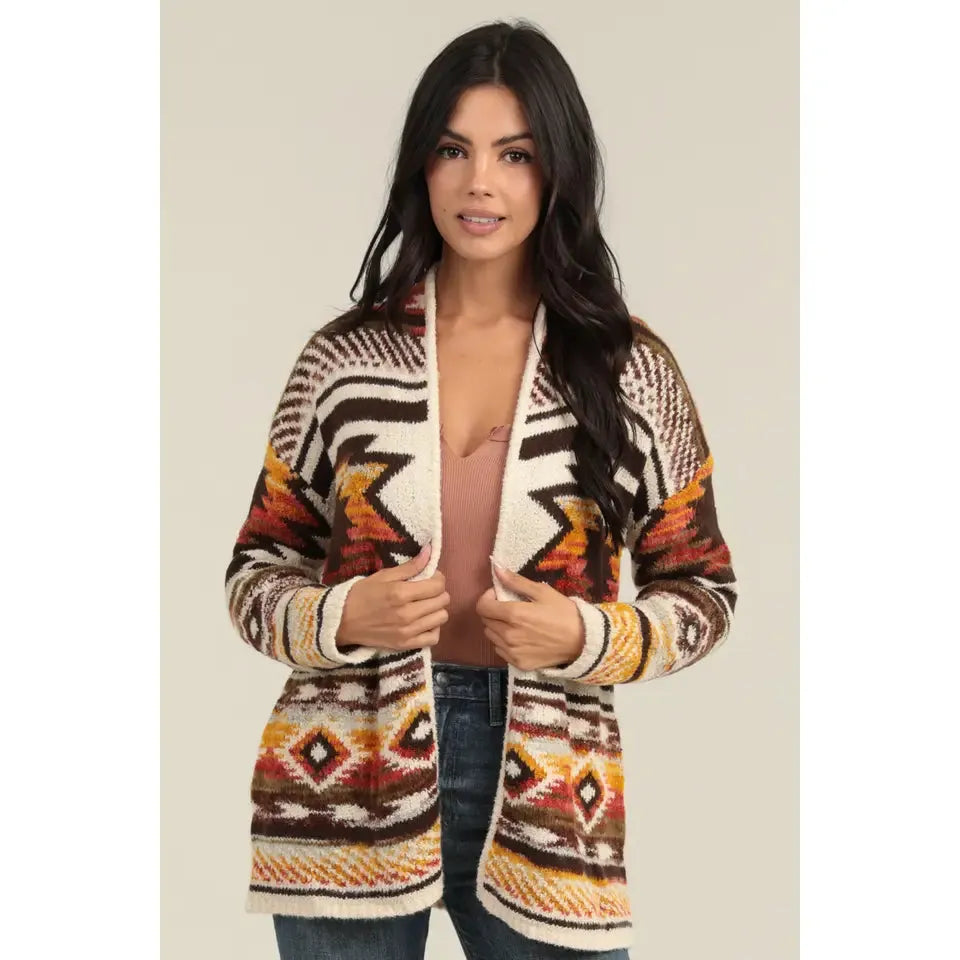 Angie Women's Open Front Cardigan Sweater - Maple Leaf