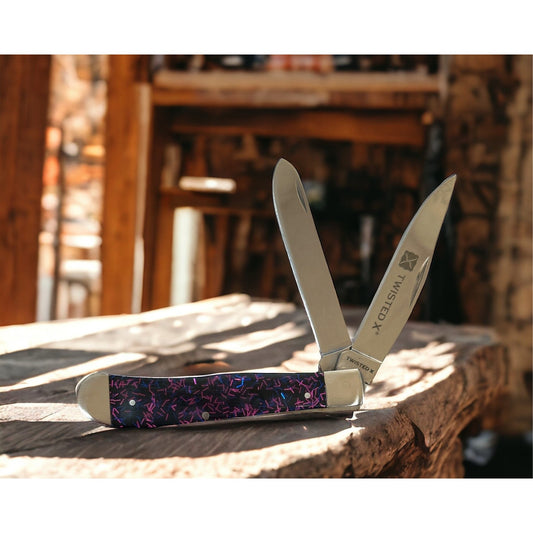 Twisted X Knife Folding Knife Stainless Blade Purple Fireworks
