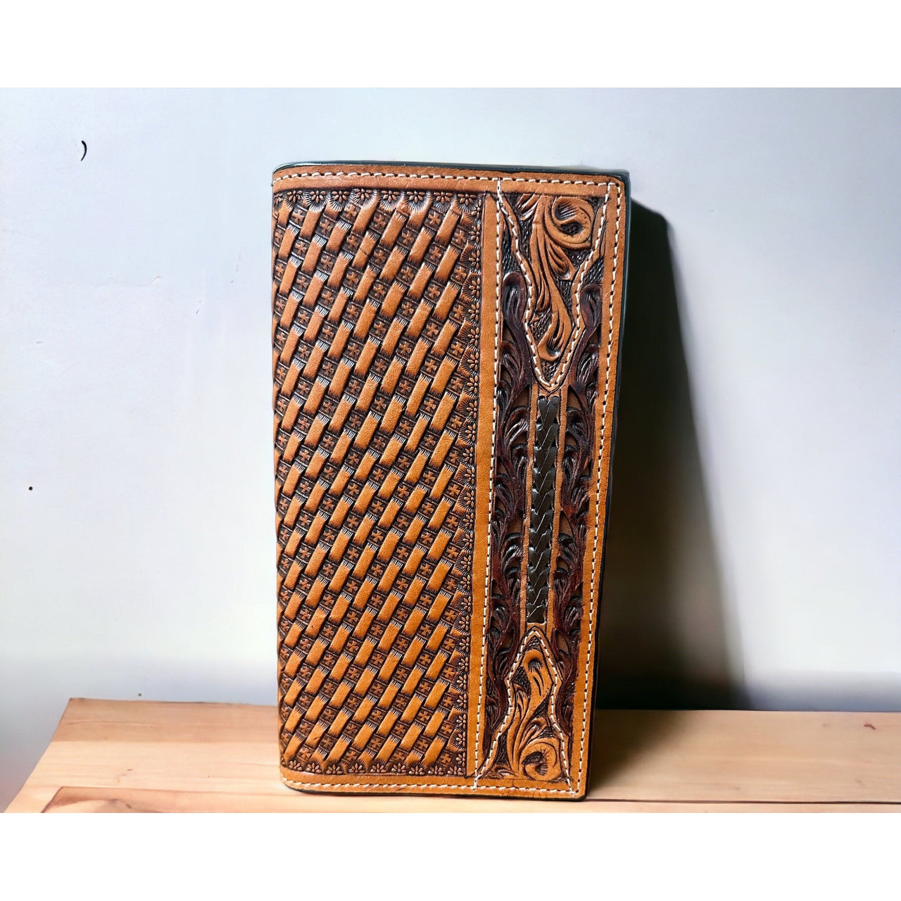 Twisted X Wallet, Rodeo W/Bskt Tooling, Rawhide Weaving, Filigree