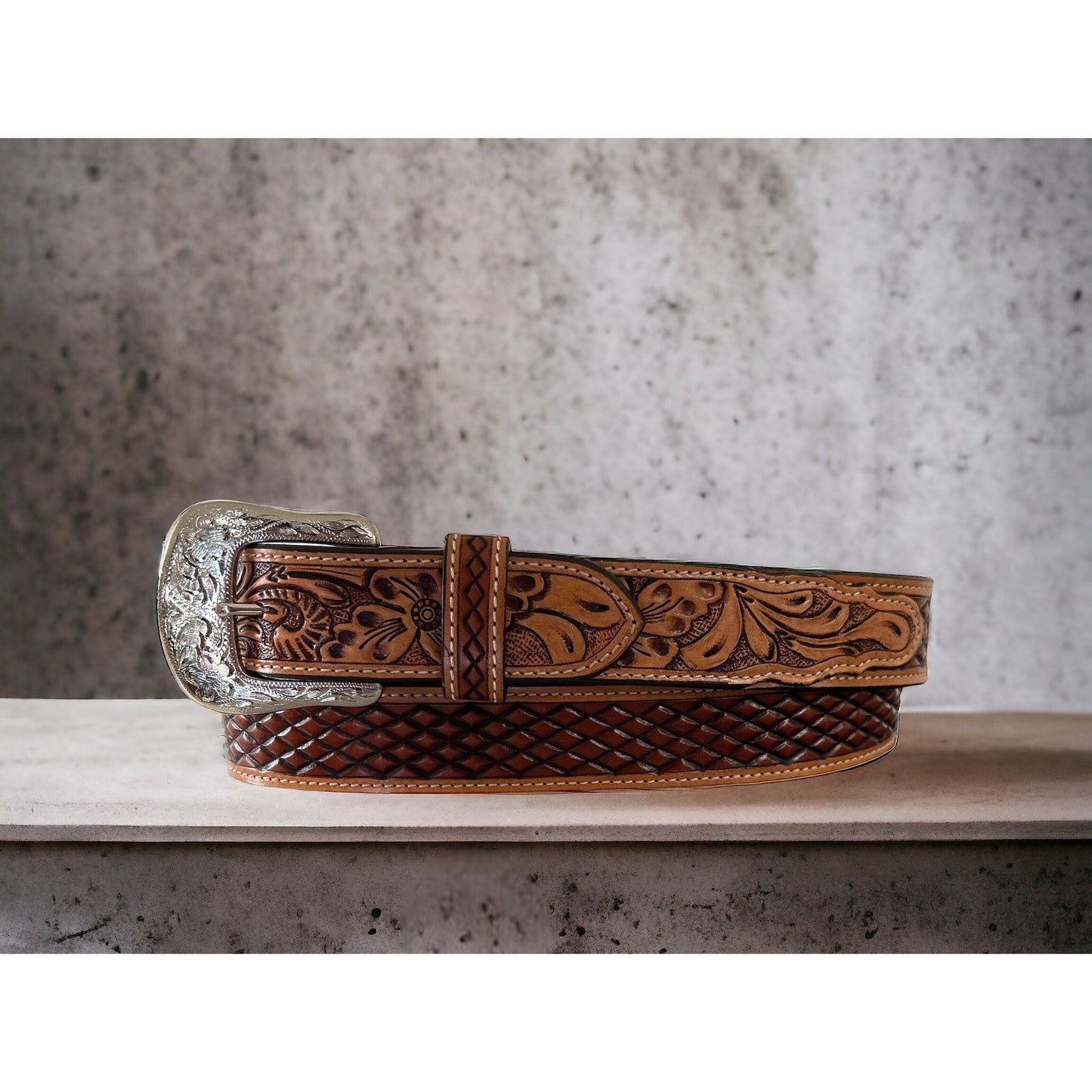Twisted X Belt, Floral Billet, Diamond Carved Body, Two Tone - Irvine Tack & Western Wear