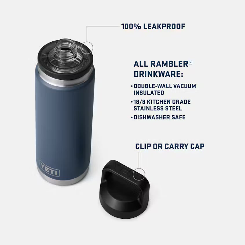Yeti Rambler® 769mL Bottle w Color Matched Chug Cap - White/Red Can Badge