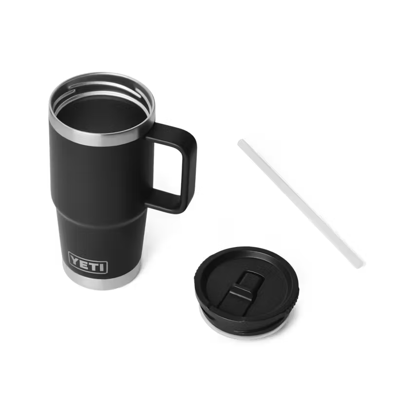 Yeti Rambler 591ml Travel Mug w Colour Matched Straw & Lid - Black - Irvine Tack & Western Wear