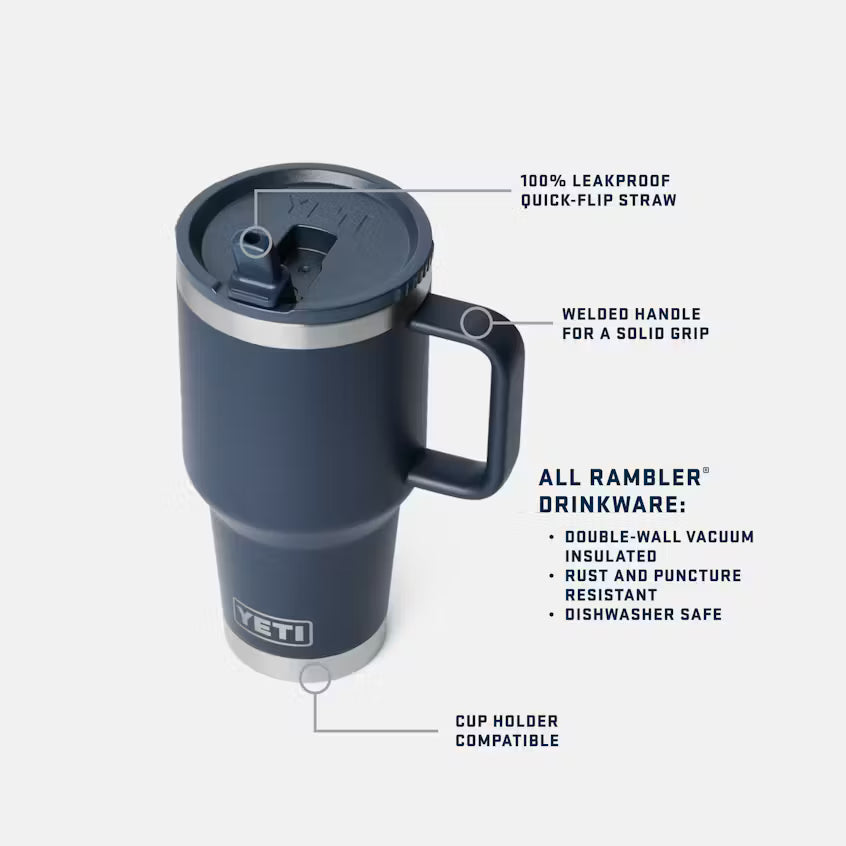 Yeti Rambler 887ml Travel Mug w Straw - Rescue Red