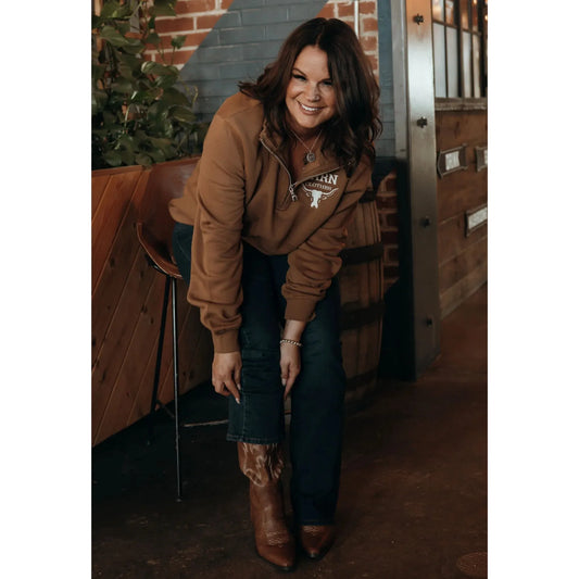 Barn Clothes Early Chores 1/4 Zip Long Sleeve Sweatshirt - Saddle