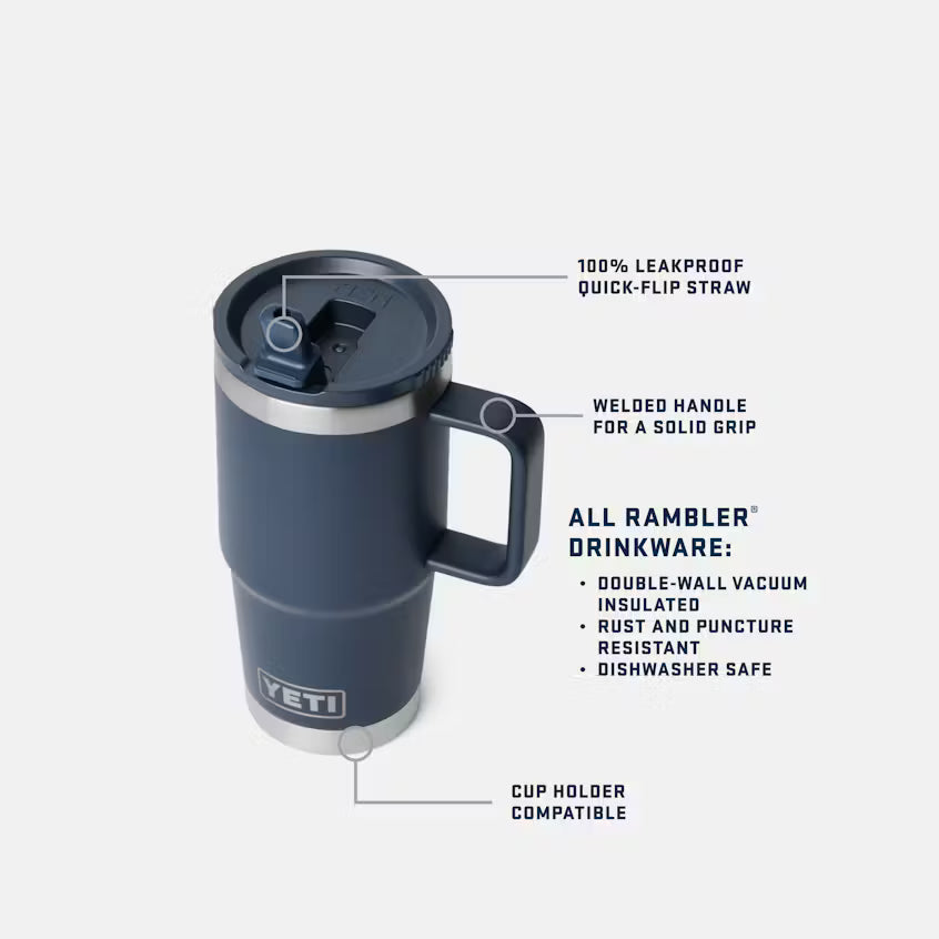 Yeti Rambler 591mL Travel Straw Mug w Colour Matched Straw Lid - Royal Blue