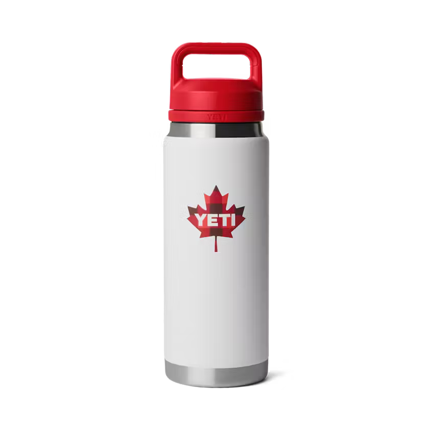 Yeti Rambler® 769mL Bottle w Color Matched Chug Cap - White/Red Can Badge