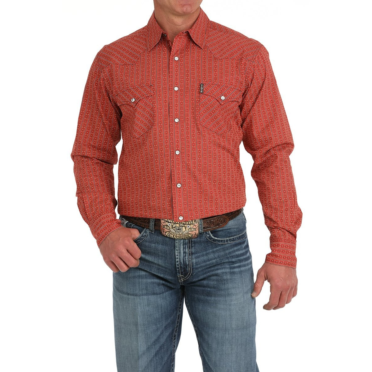 Cinch Men's Long Sleeve Modern Fit Print Shirt- Red