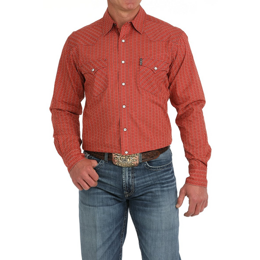 Cinch Men's Long Sleeve Modern Fit Print Shirt- Red