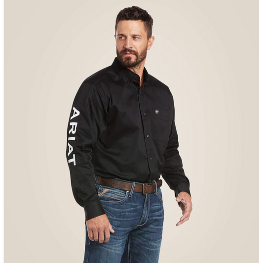 Ariat Men's TM Logo Twill Classic Long Sleeve Shirt - Black & White