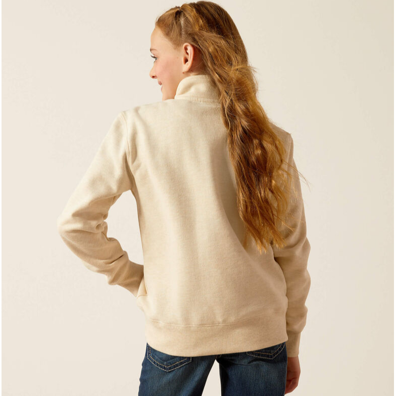 Ariat Girl's Pasture 1/4 Zip Long Sleeve Sweatshirt - Oatmeal Heather