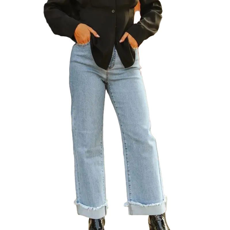 Lucky & Blessed Women's High Rise Boyfriend Cuffed Jeans- Light Wash