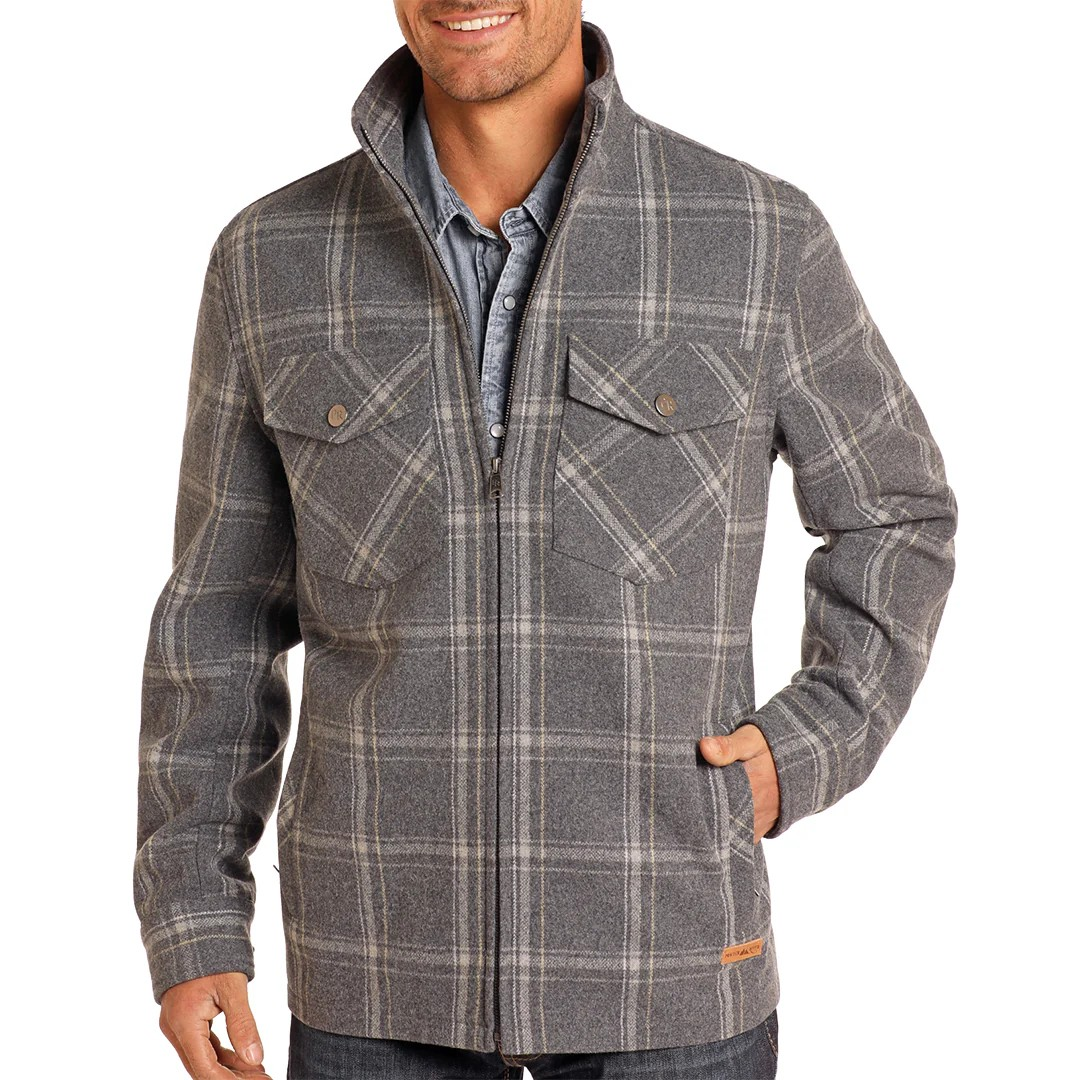 Powder River Men's Plaid Wool Jacket - Charcoal