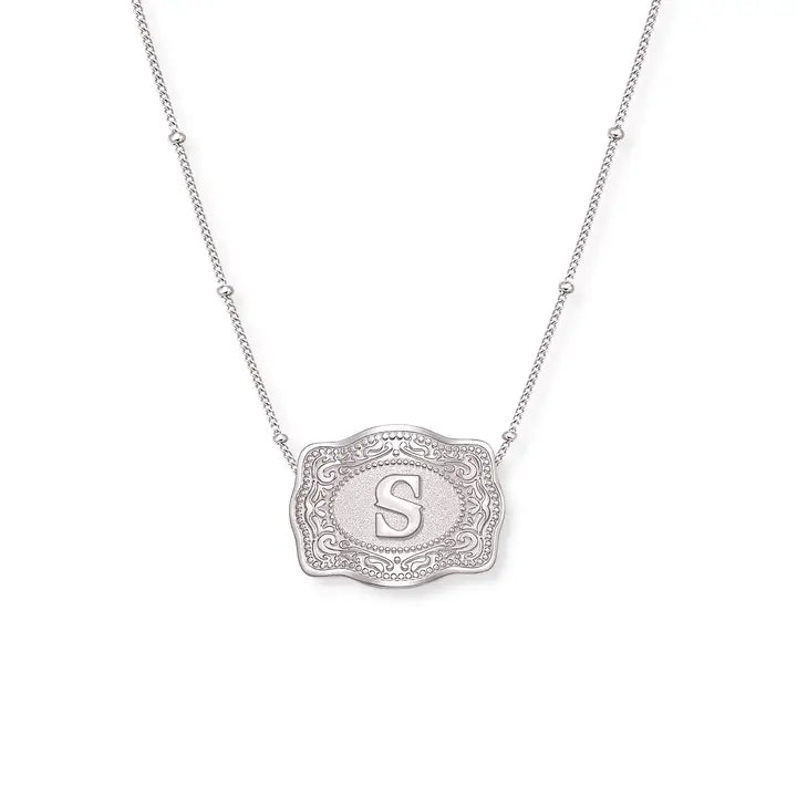 SpurWest Mini Belt Initial Buckle Necklace- Silver