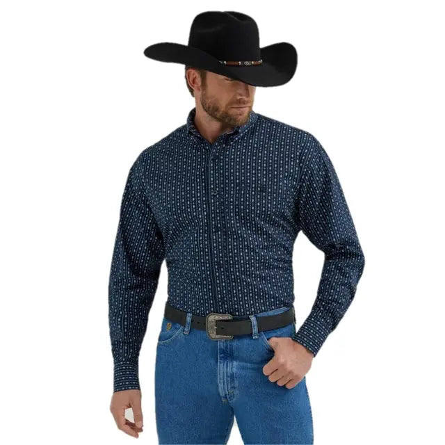 Wrangler Men's George Strait 1 Pocket Long Sleeve Shirt - Blue