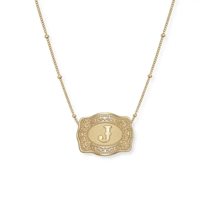 SpurWest Mini Belt Initial Buckle Necklace- Gold