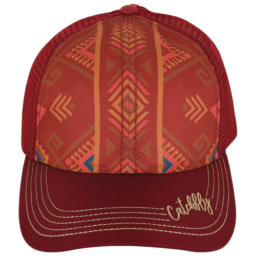 Catchfly Women's Baseball Cap Orange Geo Design - Maroon