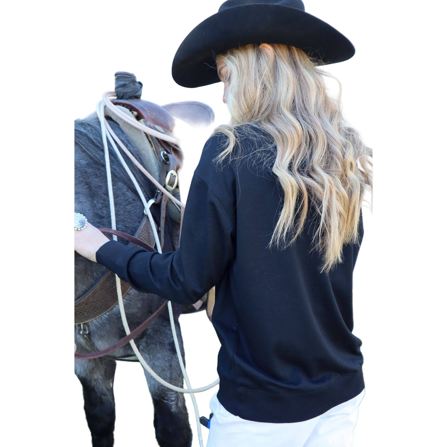 Merigold Kiss Women's Yee Haw Longhorn Long Sleeve Shirt - Black