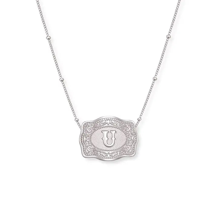 SpurWest Mini Belt Initial Buckle Necklace- Silver
