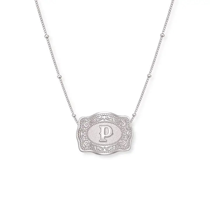 SpurWest Mini Belt Initial Buckle Necklace- Silver