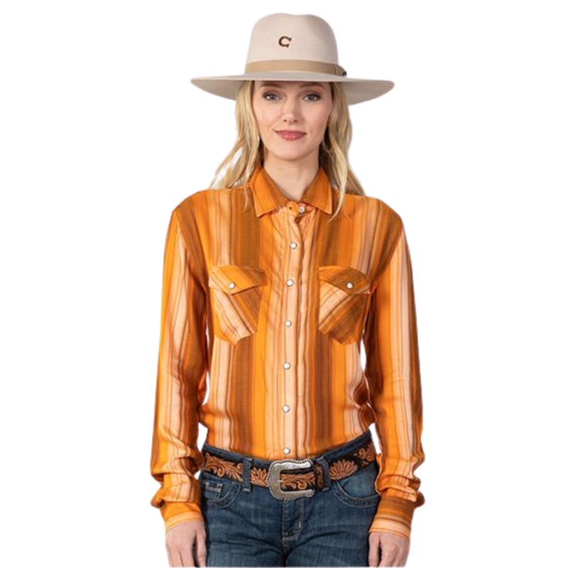 Cruel Women's Button-Down Western Shirt - Orange