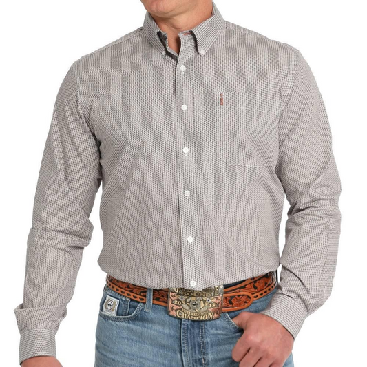 Cinch Men's Modern Fit Geo Print Button Down Shirt - White