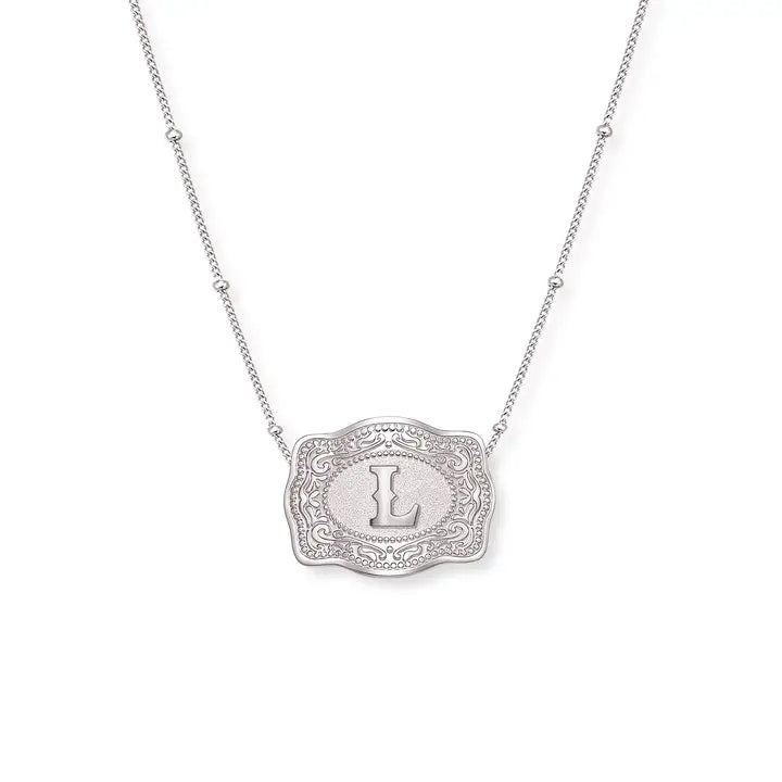 SpurWest Mini Belt Initial Buckle Necklace- Silver