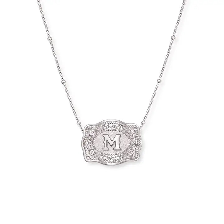 SpurWest Mini Belt Initial Buckle Necklace- Silver