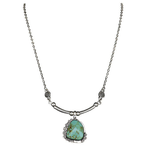 Justin Turquoise Colored Stone Pendant with Swirls Necklace