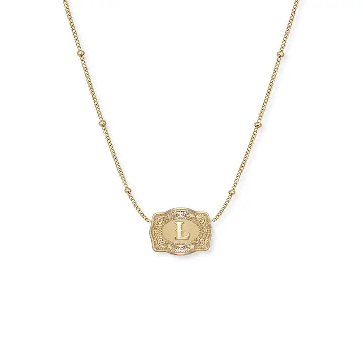 Spur West Ultra Mini Belt Buckle  Initial Necklace- Gold