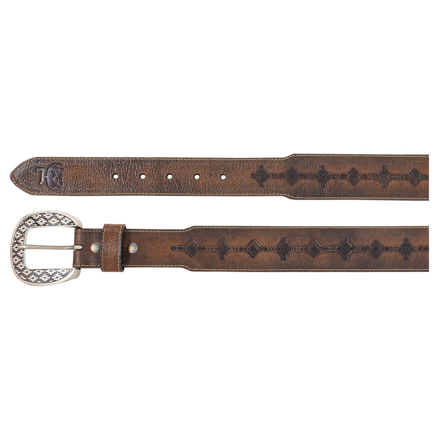Red Dirt Hat Co Men's Genuine Leather Belt with Burnished Aztec Pattern