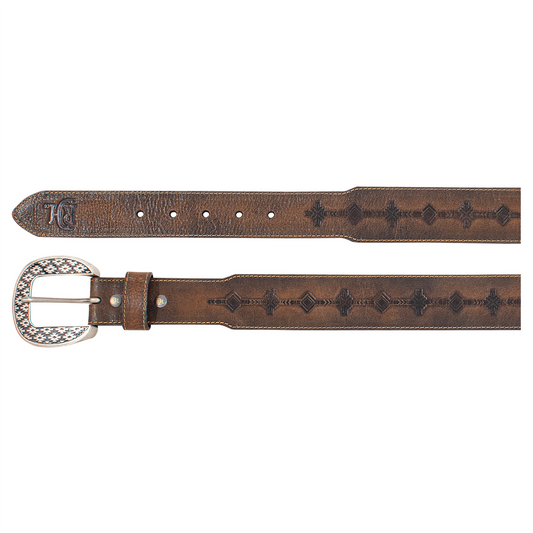 Red Dirt Hat Co Men's Genuine Leather Belt with Burnished Aztec Pattern