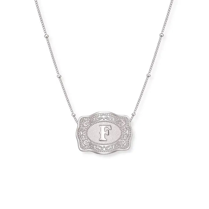 SpurWest Mini Belt Initial Buckle Necklace- Silver