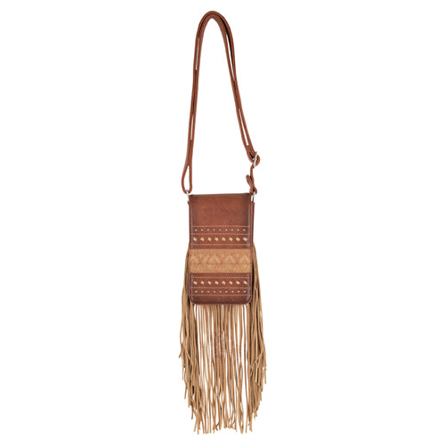 Red Dirt Hat Co Women's Phone Crossbody-Tan with Buckstitch and Fringe