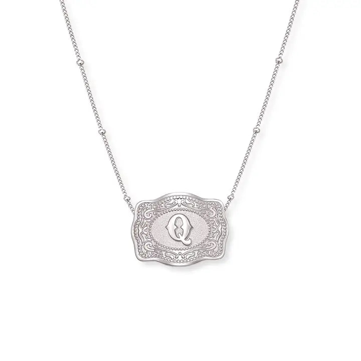 SpurWest Mini Belt Initial Buckle Necklace- Silver
