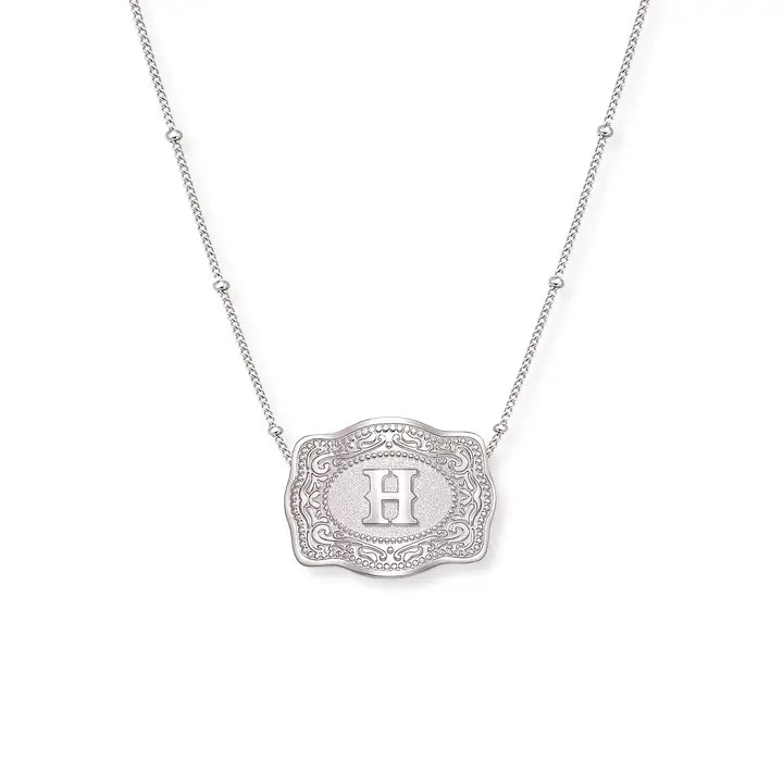 SpurWest Mini Belt Initial Buckle Necklace- Silver