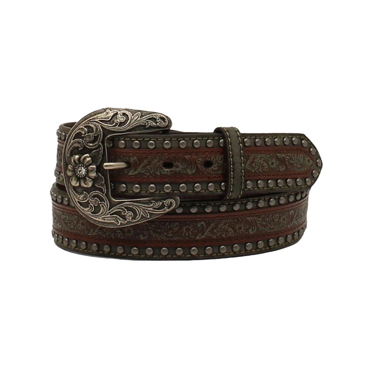 Nocona Women's Embossed Overlay Studded Belt - Brown