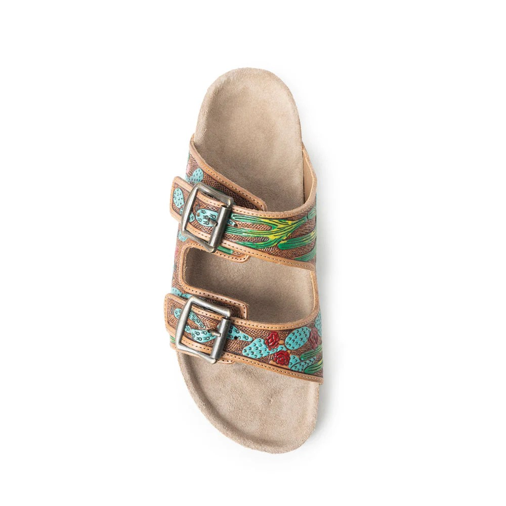 Myra Women's Falling Feather Sandals- Green/Brown