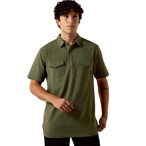 Ariat Men's Retro Western Snap Polo - Four Leaf Clover