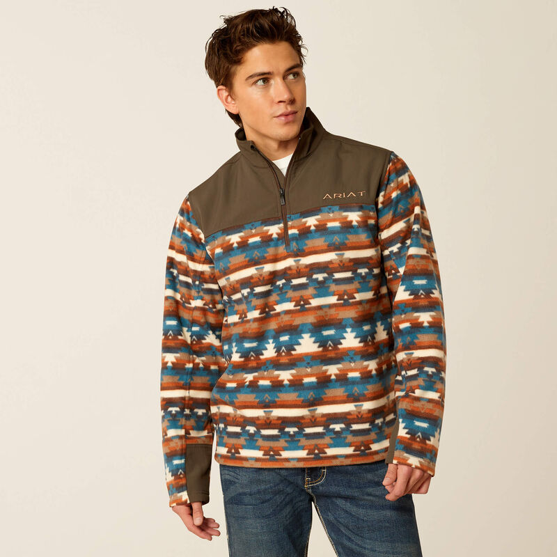 Ariat Men's Basis 2.0 1/4 Zip Long Sleeve Sweatshirt - Turquoise Serape